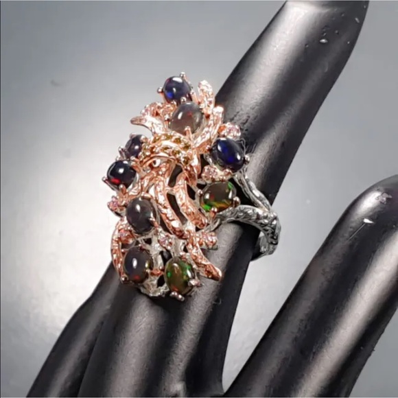 Enchanting Genuine Black Opal & Peridot Ring - Picture 8 of 10